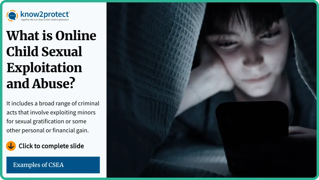 The introductory slide to the Online Child Sexual Exploitation and Abuse Prevention Training.